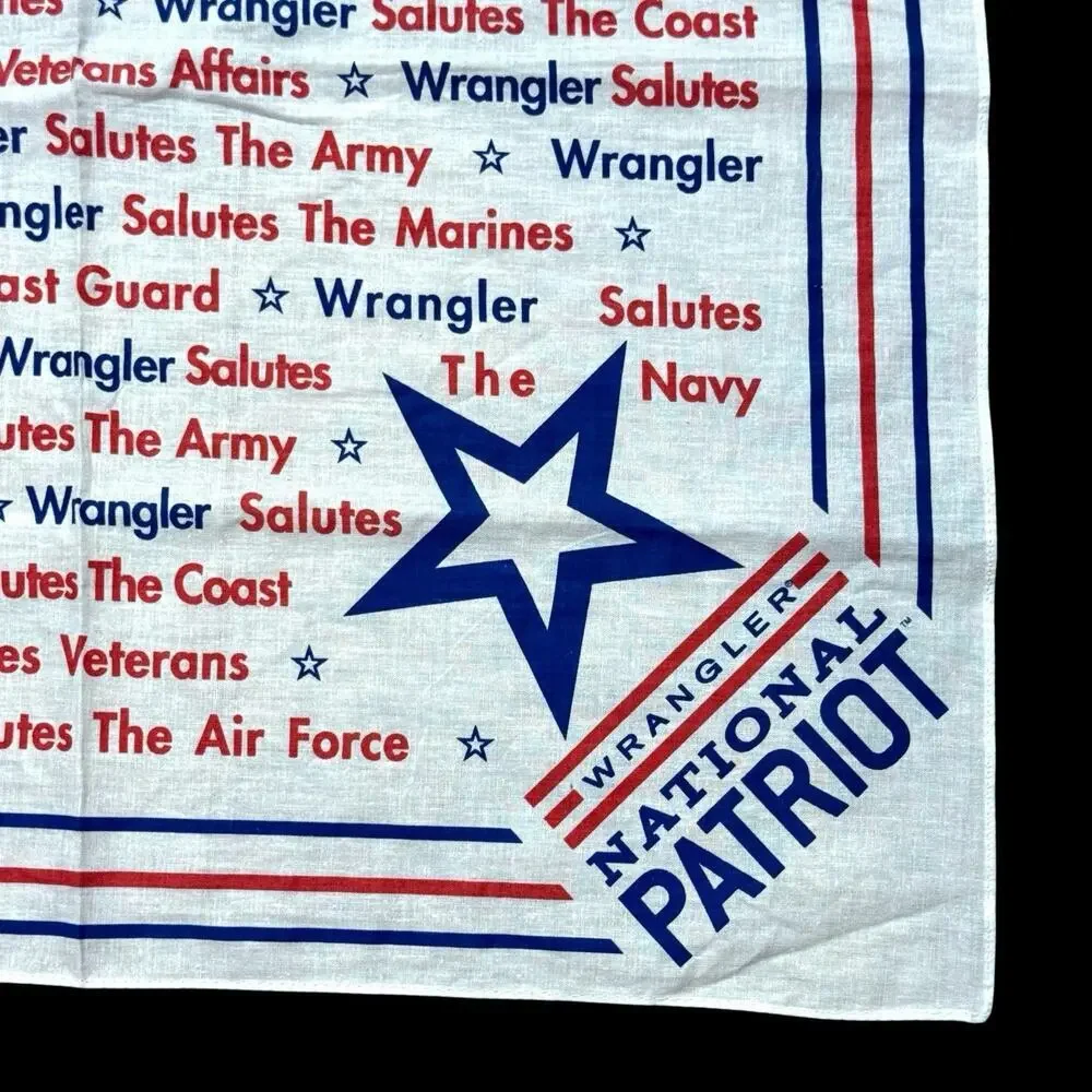 VTG Wrangler National Patriot White Bandana Handkerchief Scarf Military USA NOS